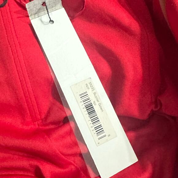 Mac Duggal Bustier Gown Women's 8 Red Strapless Sweetheart Maxi Pooled Train - Picture 9 of 13